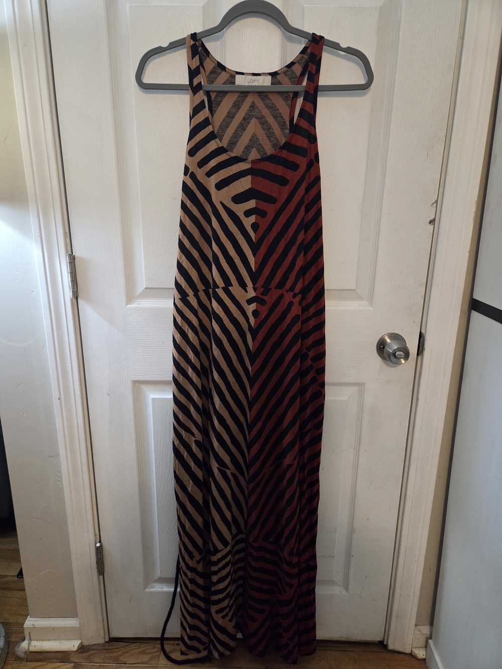LOFT Striped Colorblock Maxi Dress in Brown and Rust Red